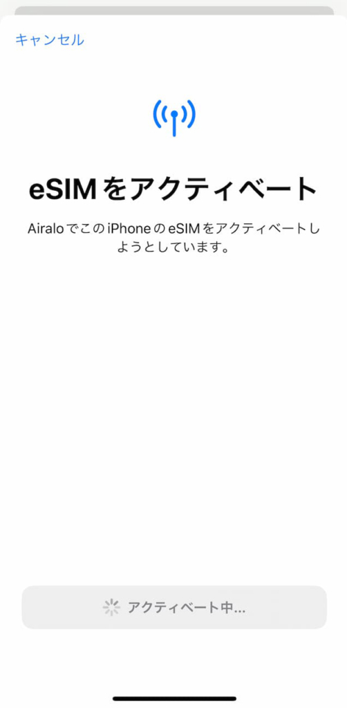 アクティベートには数分かかる場合もありますが、だいたいは数十秒で完了します。