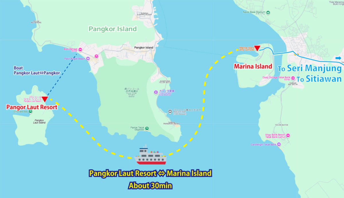 Marina IslandのPangkor Laut Resort専用フェリー乗り場から約30分の船旅です